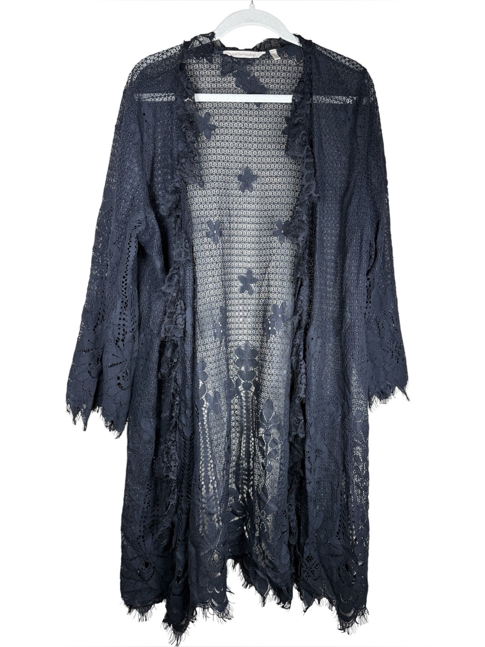 Soft Surroundings Black Lace Open Front Sheer Duster Cardigan Boho Goth Women XL